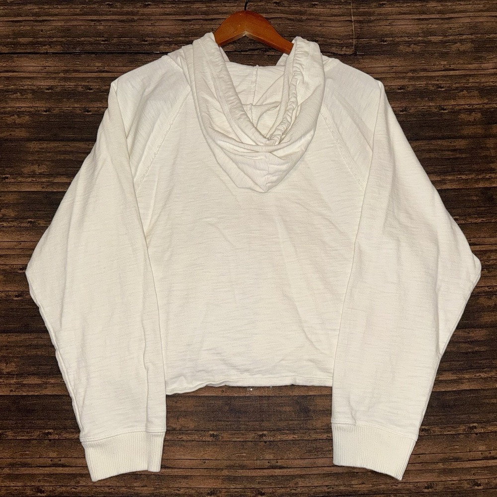 PINK Victoria's Secret Cream Cropped Zip Hoodie L Raw Hem Sweatshirt - Picture 2 of 7
